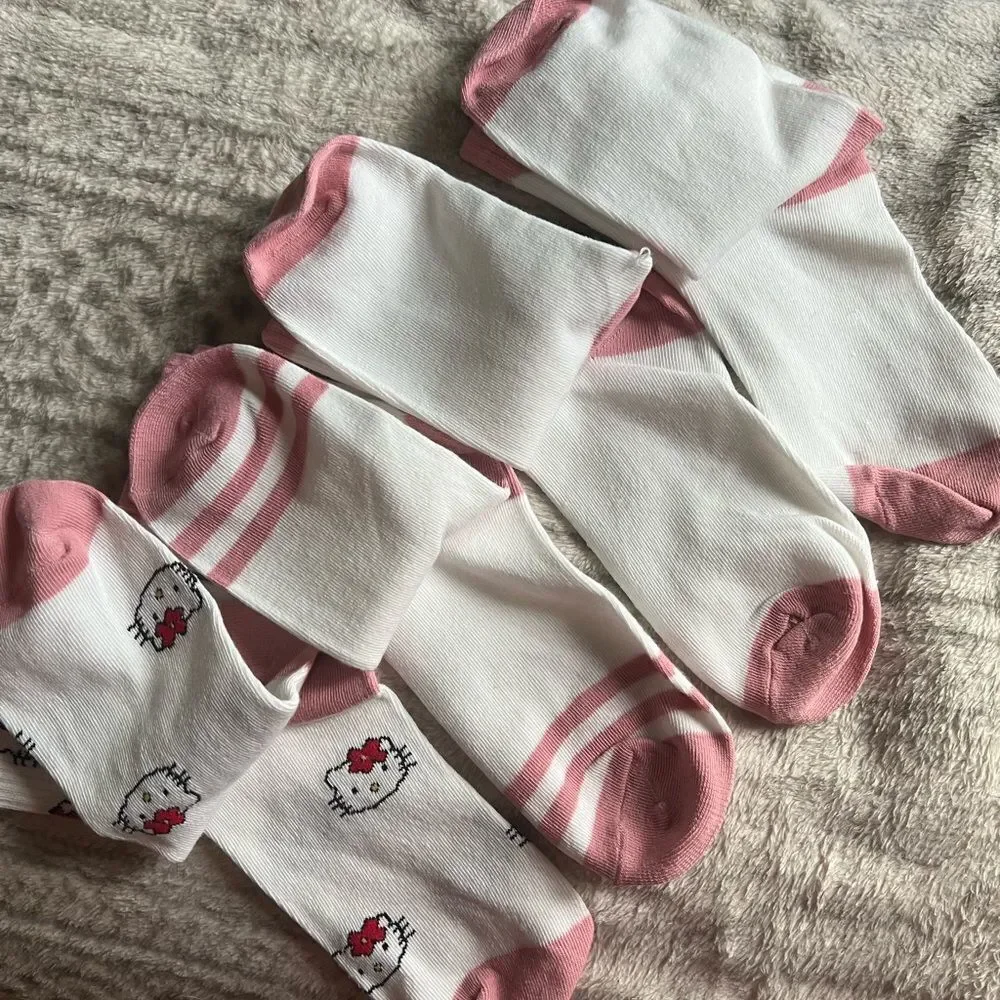 Hello Kitty Pink and Cream Womens Sport Socks 4 Pair